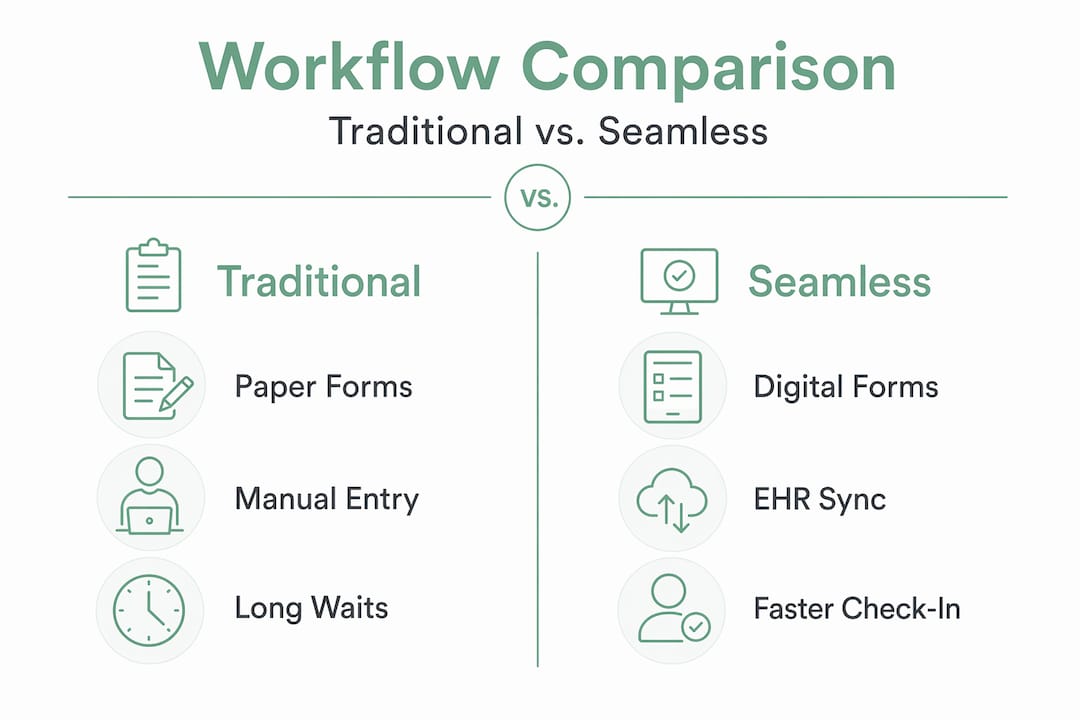 Infographic comparing traditional and seamless healthcare onboarding