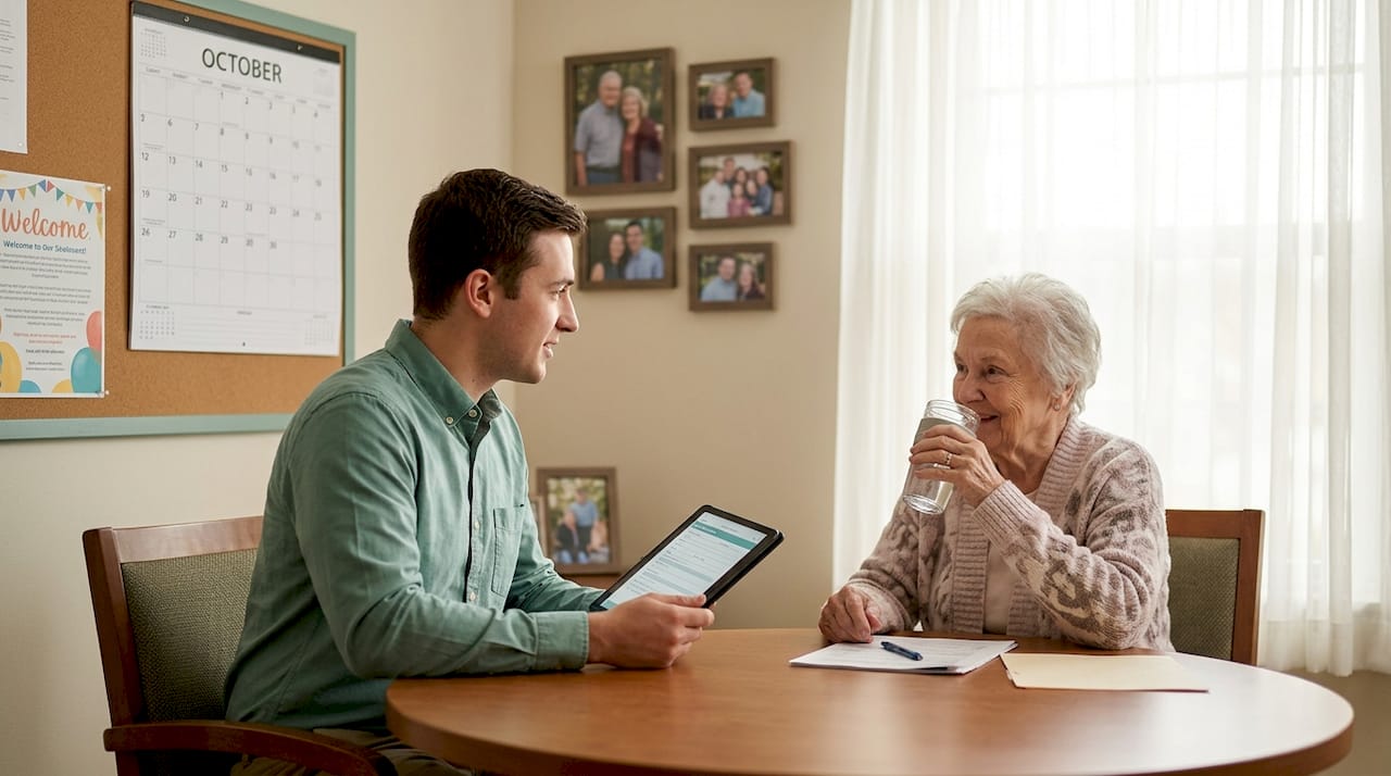 Social worker meeting new patient at care facility