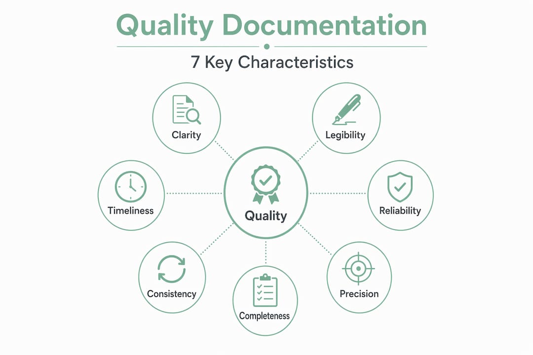 Infographic outlining 7 quality documentation characteristics