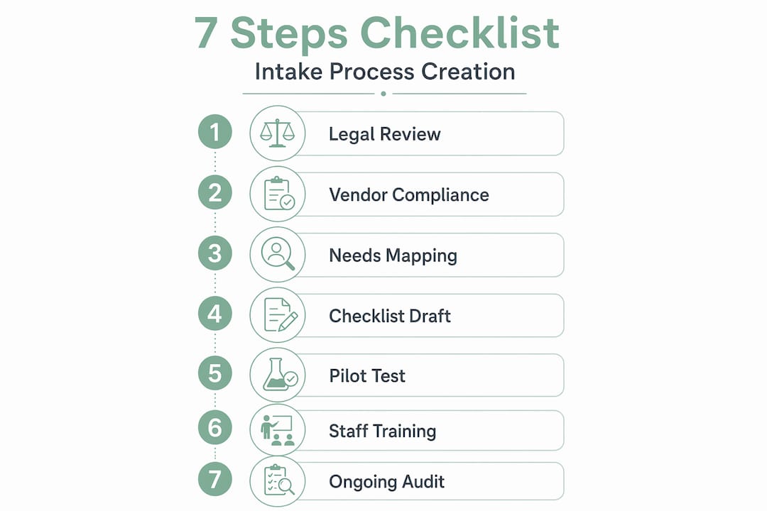 Infographic showing seven steps in intake checklist creation