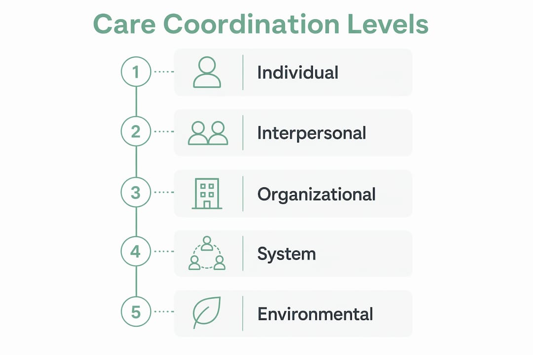 Infographic illustrating 5 levels of care coordination