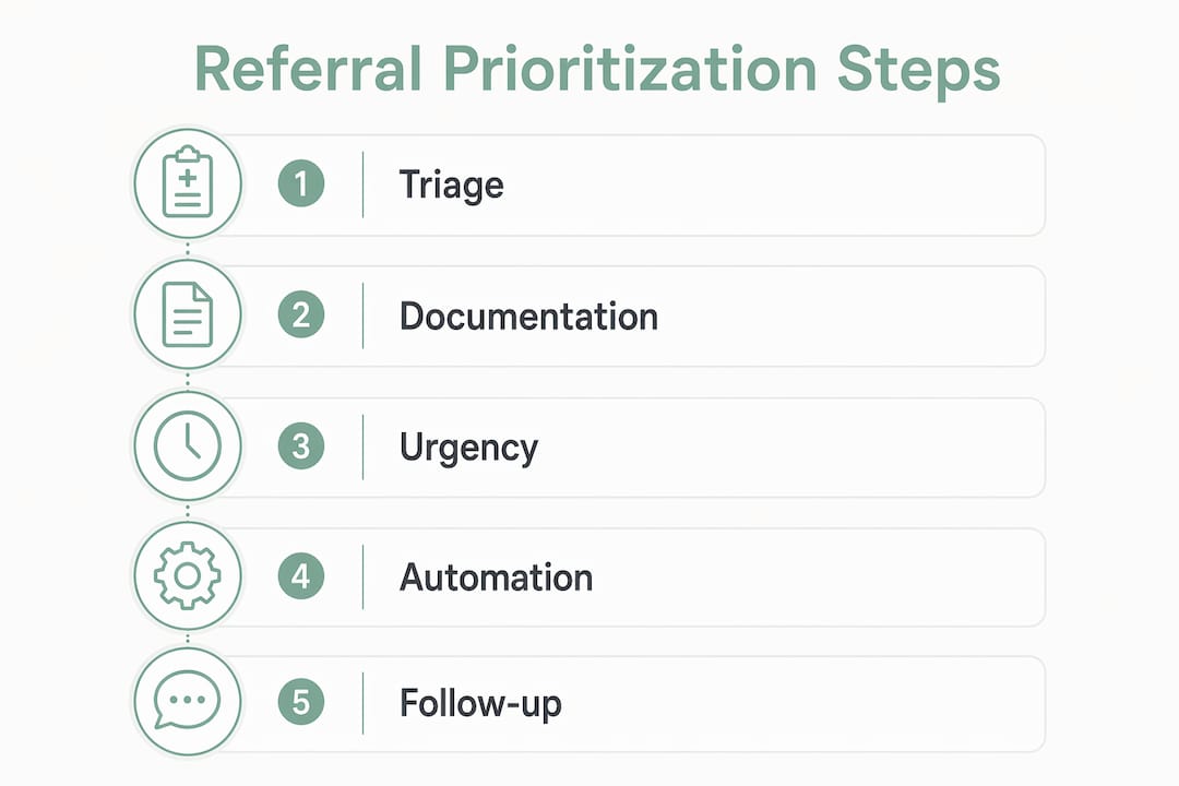 Infographic showing referral prioritization process steps