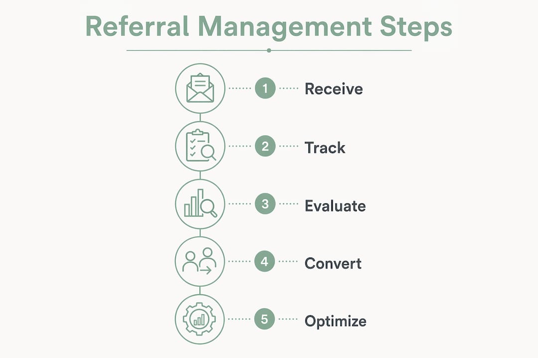 Infographic illustrating five key steps of referral management