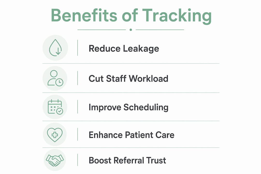 Infographic showing five key referral tracking benefits
