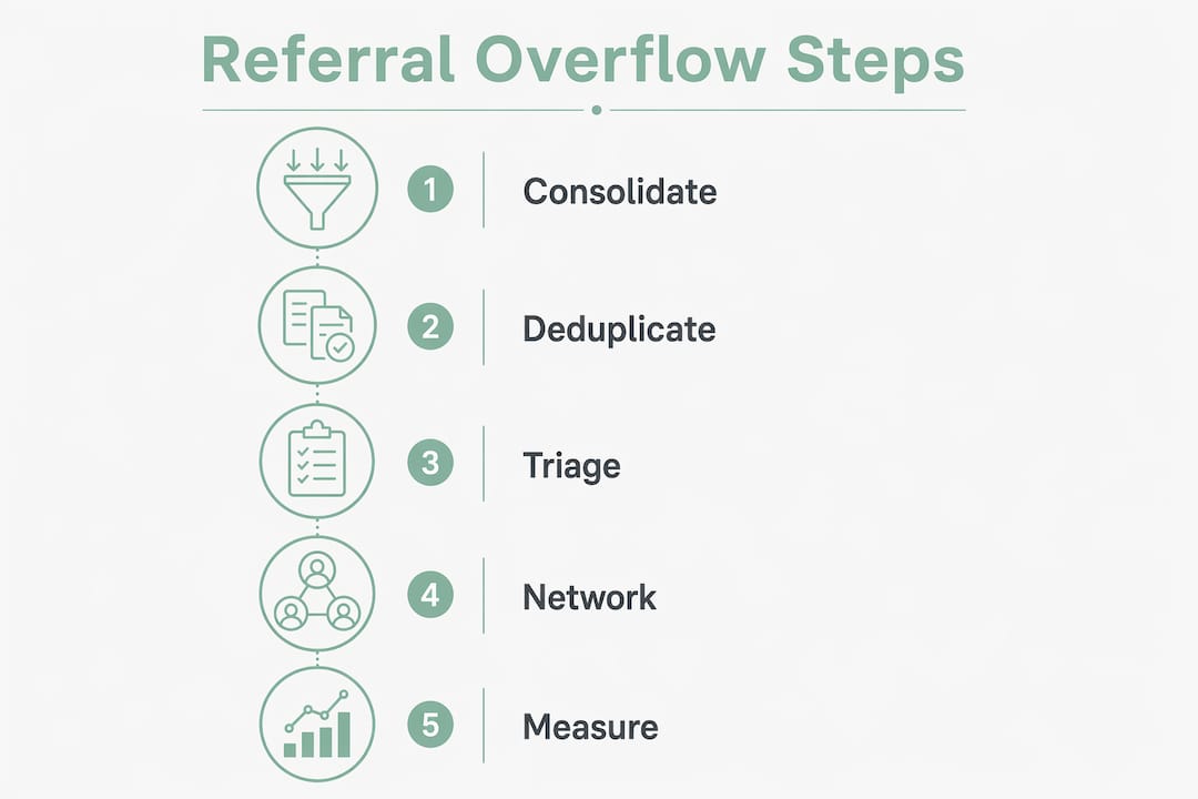 Infographic showing referral overflow management steps
