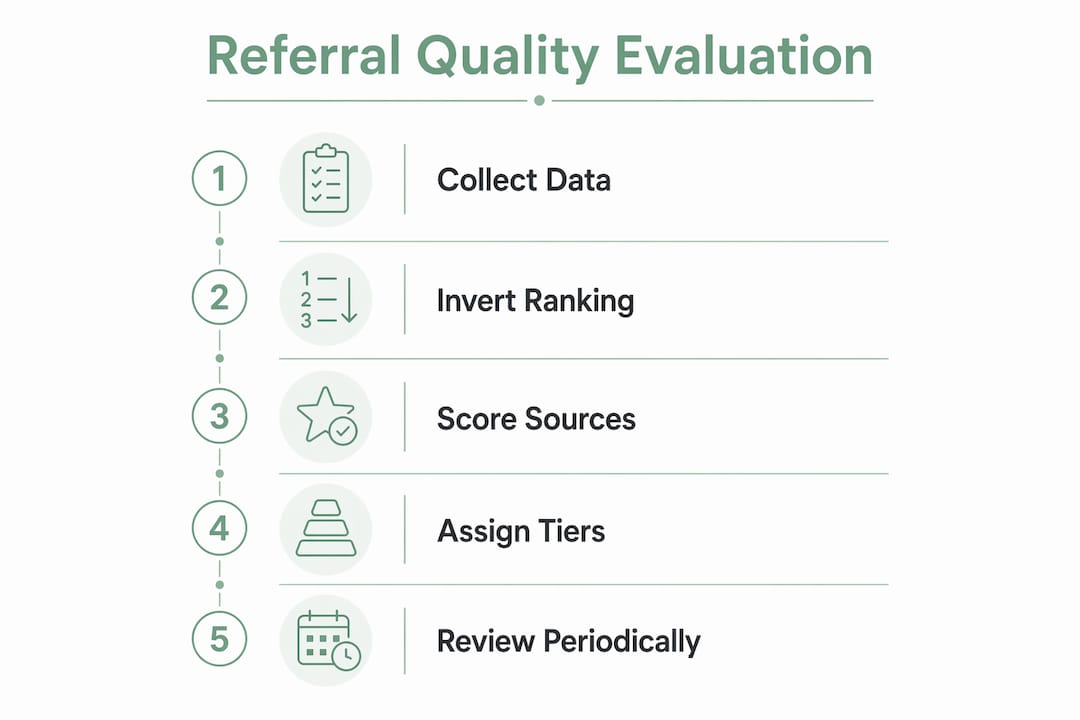 Infographic showing referral quality evaluation steps