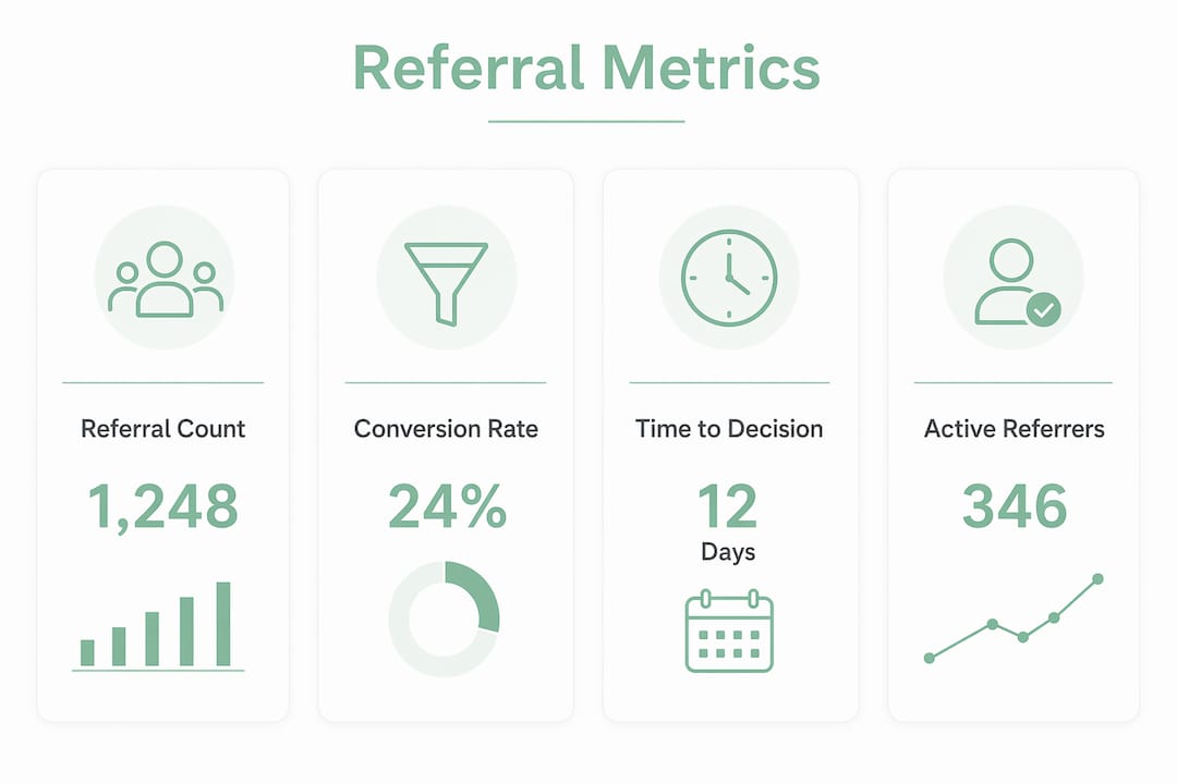 Infographic showing referral volume report key metrics