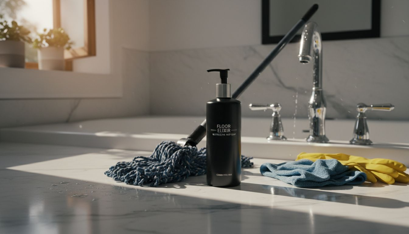 Luxury mop soap bottle on bathroom floor