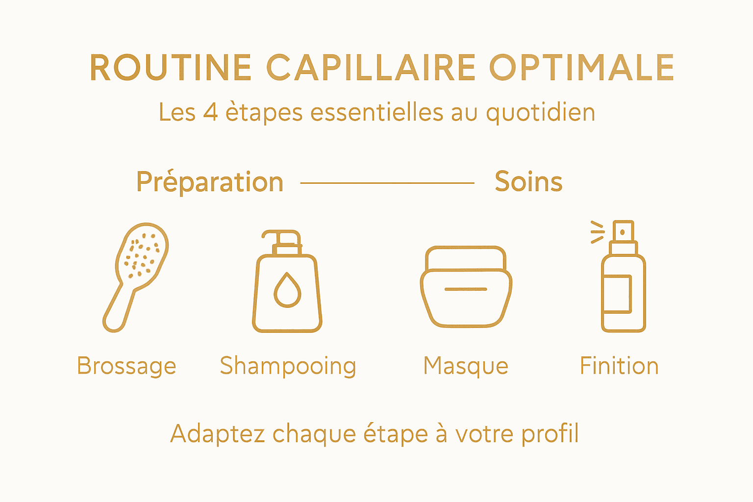 Schéma illustré du rituel de soins pour les cheveux