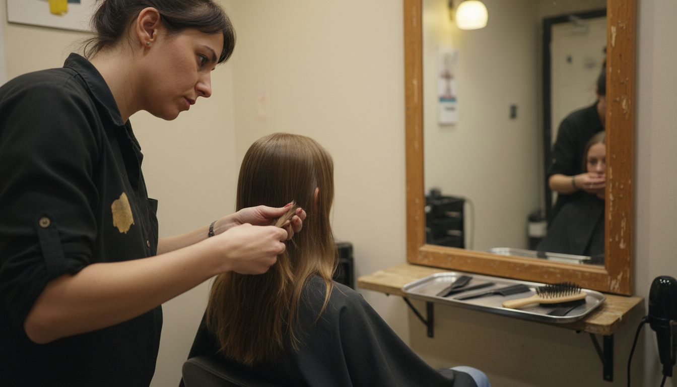 Votre coiffeuse prend le temps d’examiner en profondeur la santé de vos cheveux avant toute prestation.