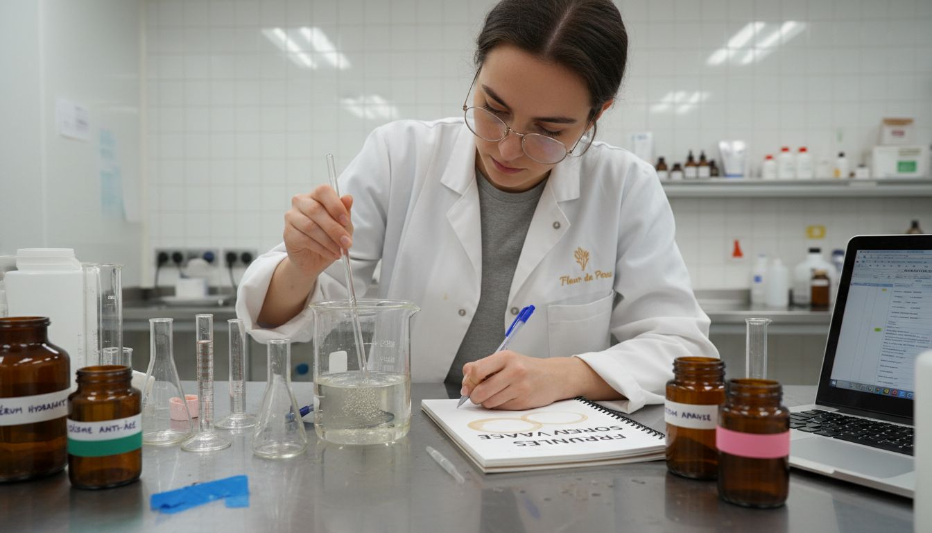 Un chercheur analyse la composition de soins cosmétiques dans un laboratoire, afin d’en garantir l’efficacité et la sécurité.