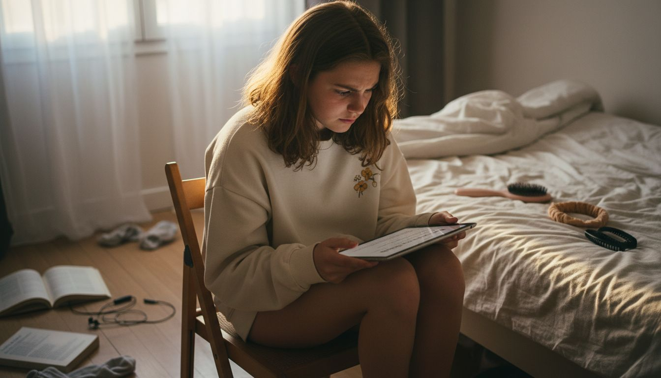 Une jeune fille opte pour une coiffure qu’elle réalise elle-même à la maison.
