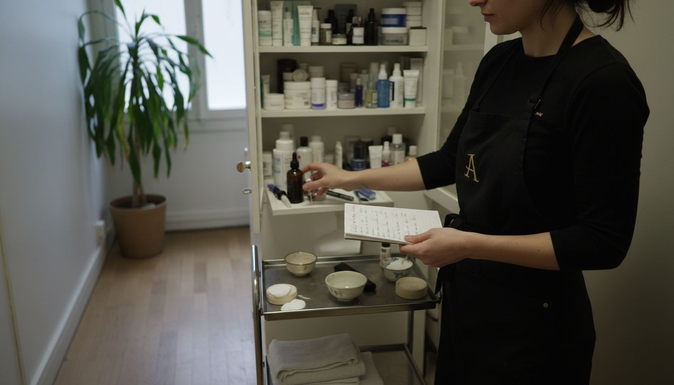 Esthéticienne en train de composer un plateau de soins sur mesure