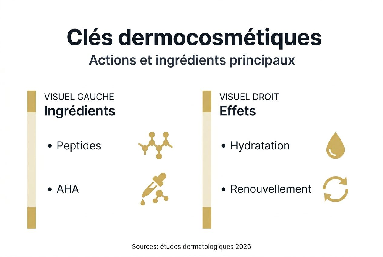 Visuel récapitulatif des principaux actifs dermo-cosmétiques et de leurs bienfaits sur la peau