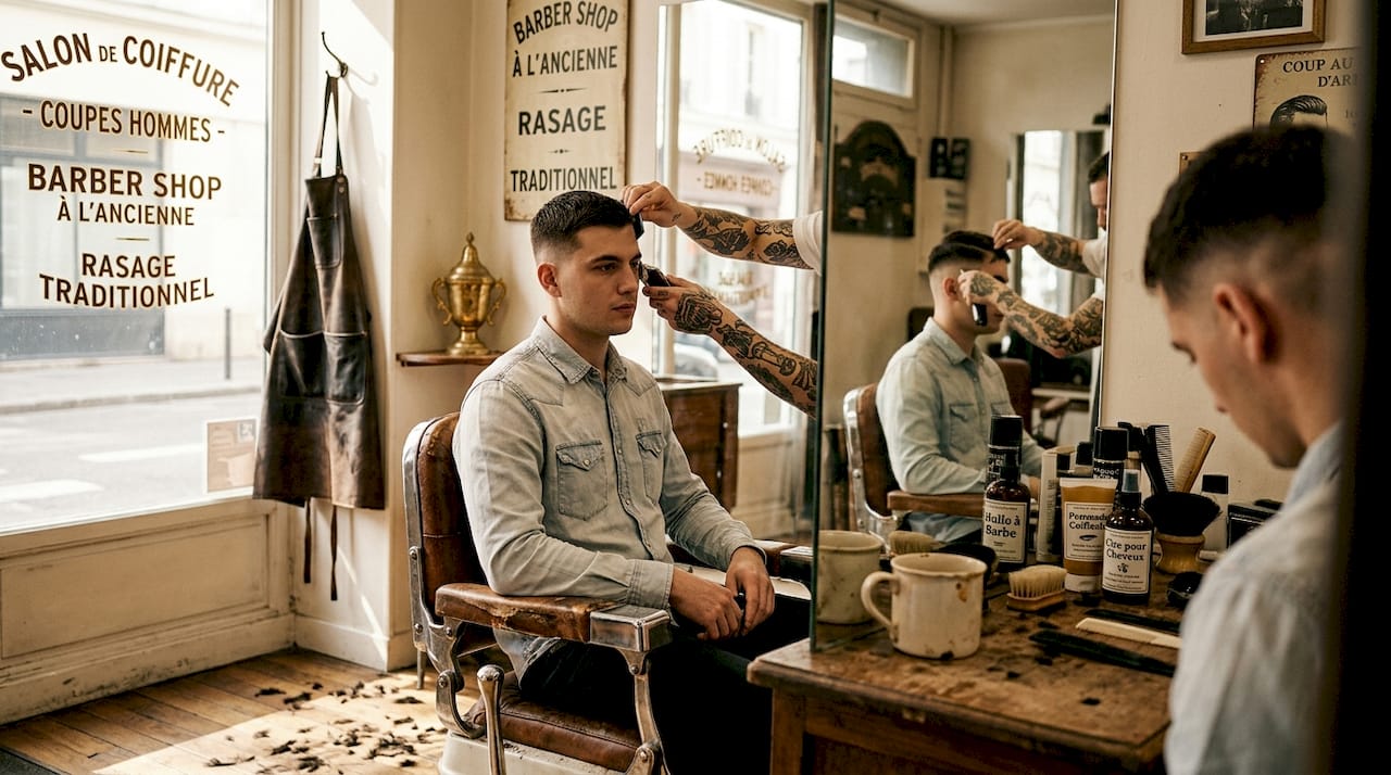 Un homme se fait coiffer chez le barbier et opte pour une coupe dégradée à l’américaine.