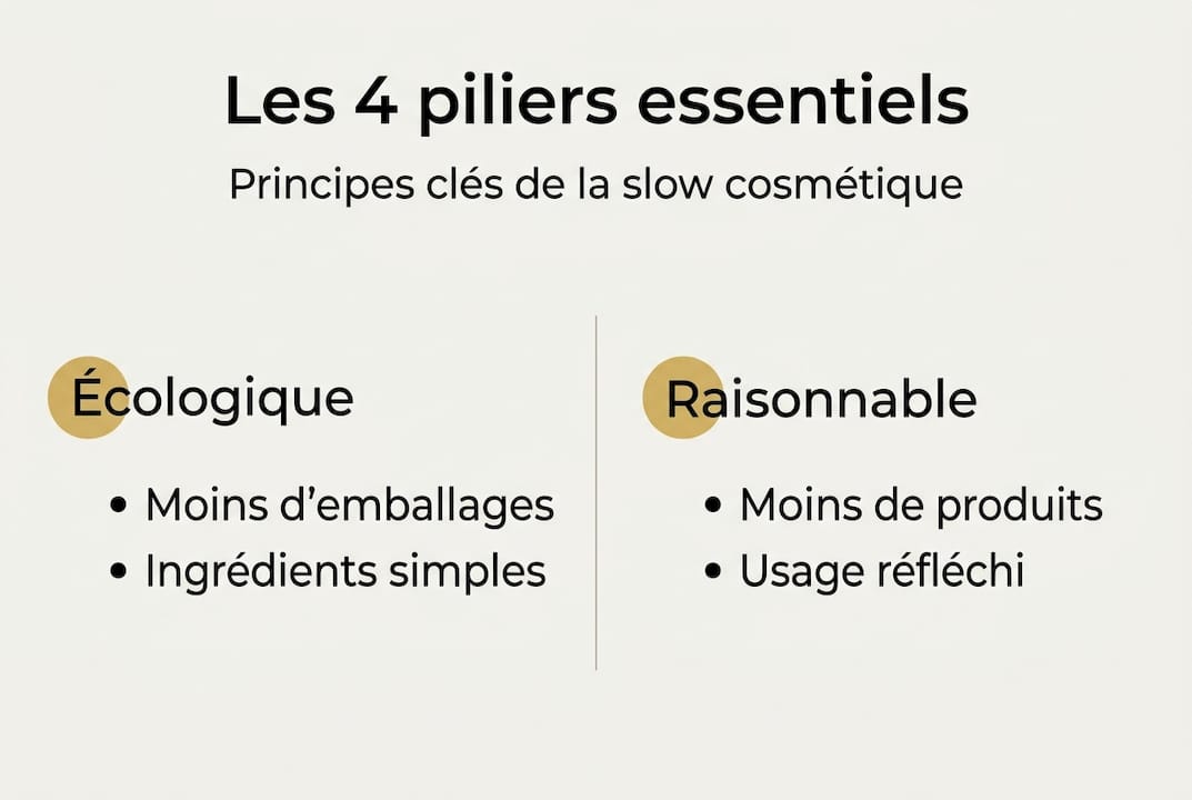 Visuel présentant les 4 grands principes de la slow cosmétique