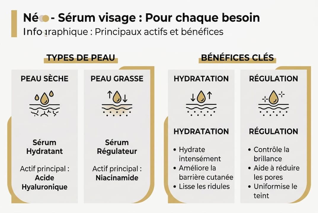 Découvrez notre infographie : comment choisir le sérum visage adapté à votre type de peau et profiter de ses bienfaits.
