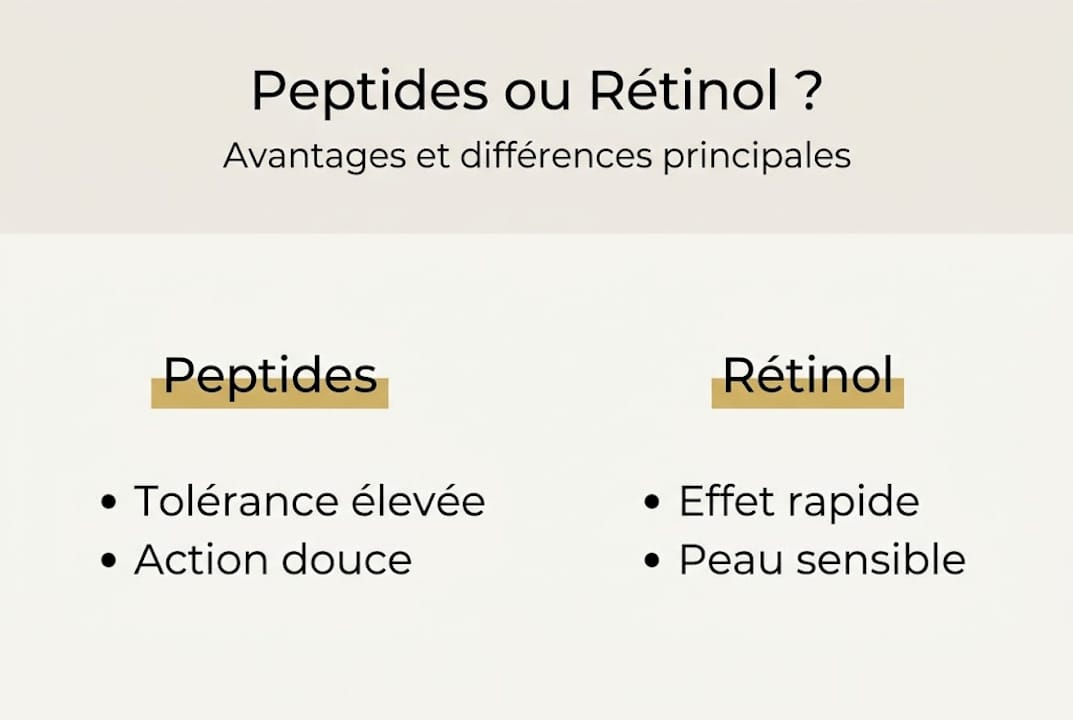 Découvrez notre infographie qui met en lumière les différences entre les peptides et le rétinol, deux actifs phares dans le soin de la peau.