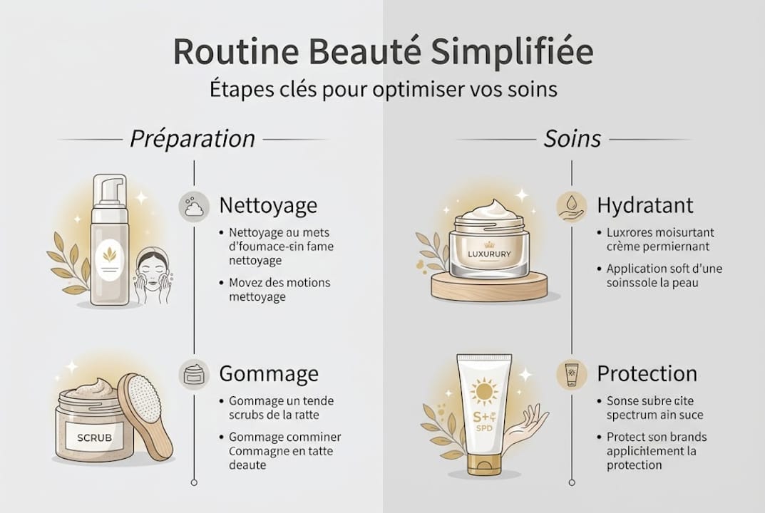 Infographie : les différentes étapes d'une routine beauté en cosmétologie