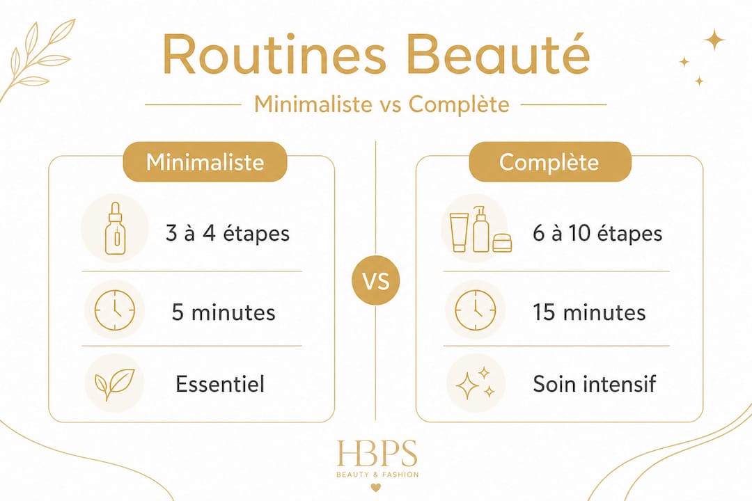 Infographie : routines de soin minimaliste vs routines complètes – le match pour une peau éclatante