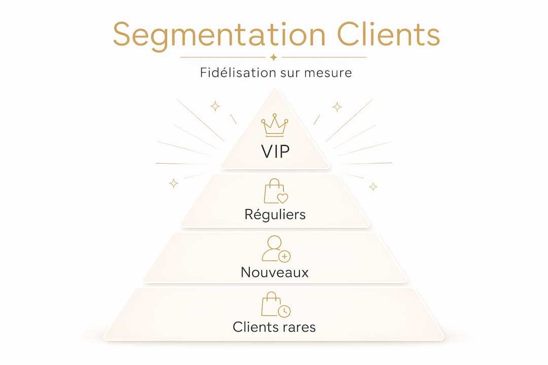 Pyramide illustrant les différents niveaux de segmentation et de fidélisation client pour un salon
