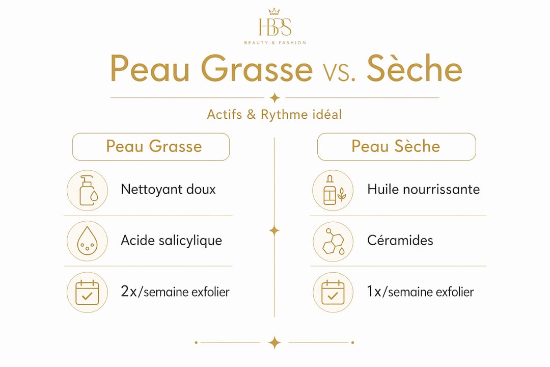 Infographie : les différences clés entre les soins adaptés aux peaux grasses et aux peaux sèches