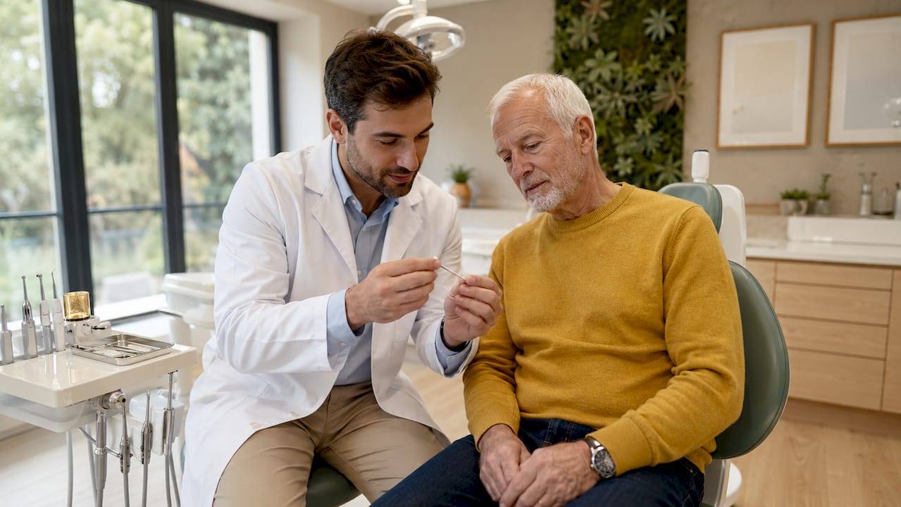 Présentation du nettoyage des espaces interdentaires réalisée par un chirurgien-dentiste
