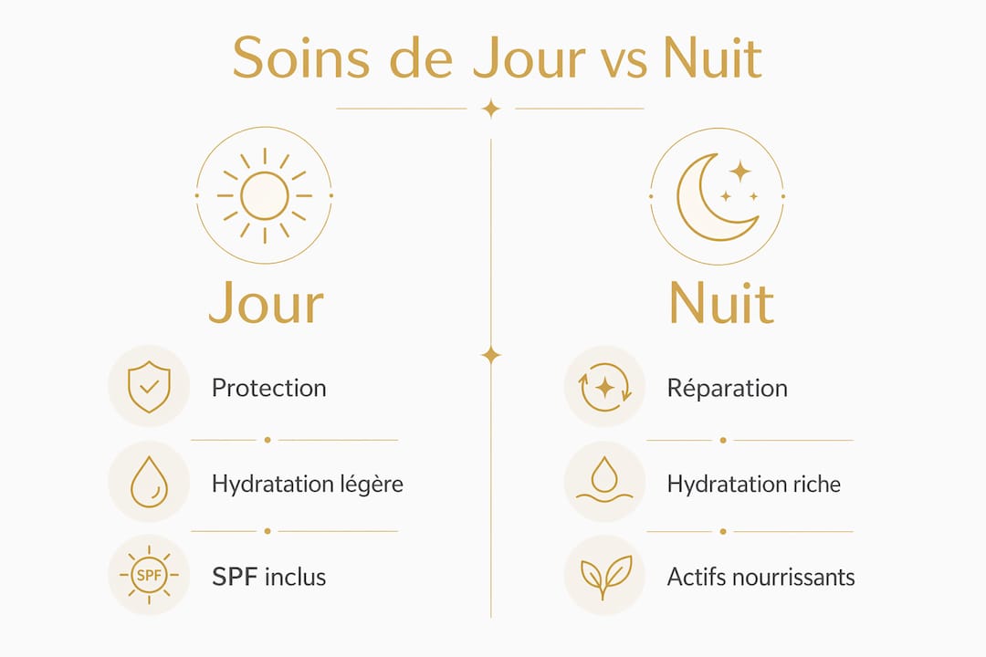 Visuel mettant en parallèle les routines de soins du matin et du soir