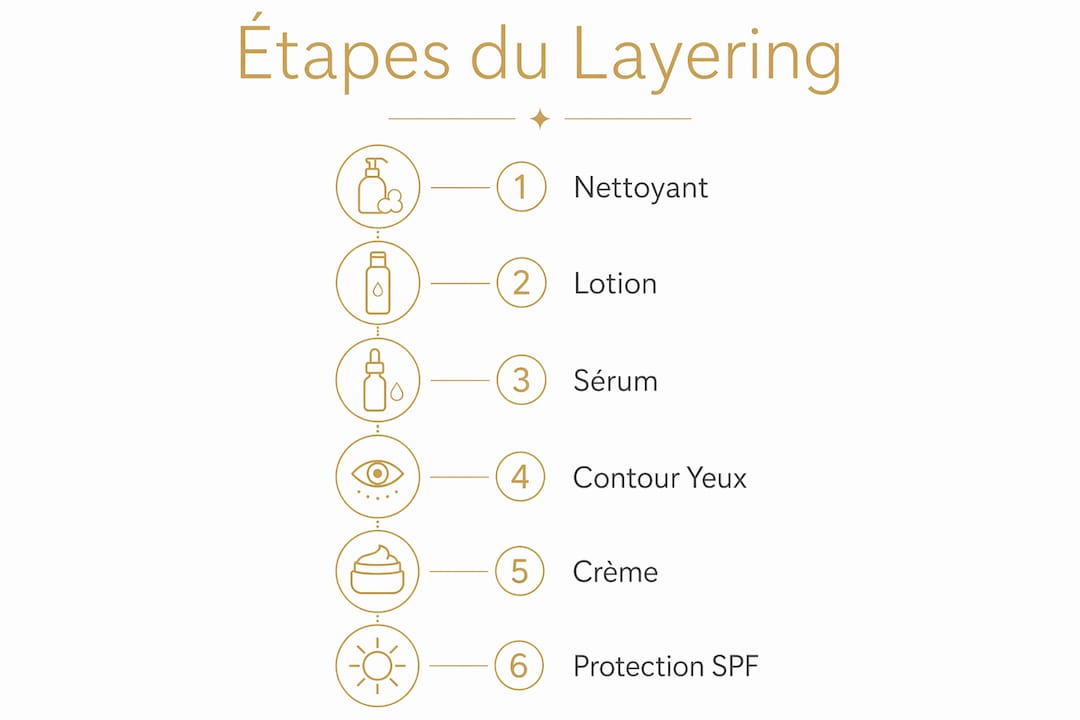 Schéma des différentes étapes pour une routine de soins en superposition