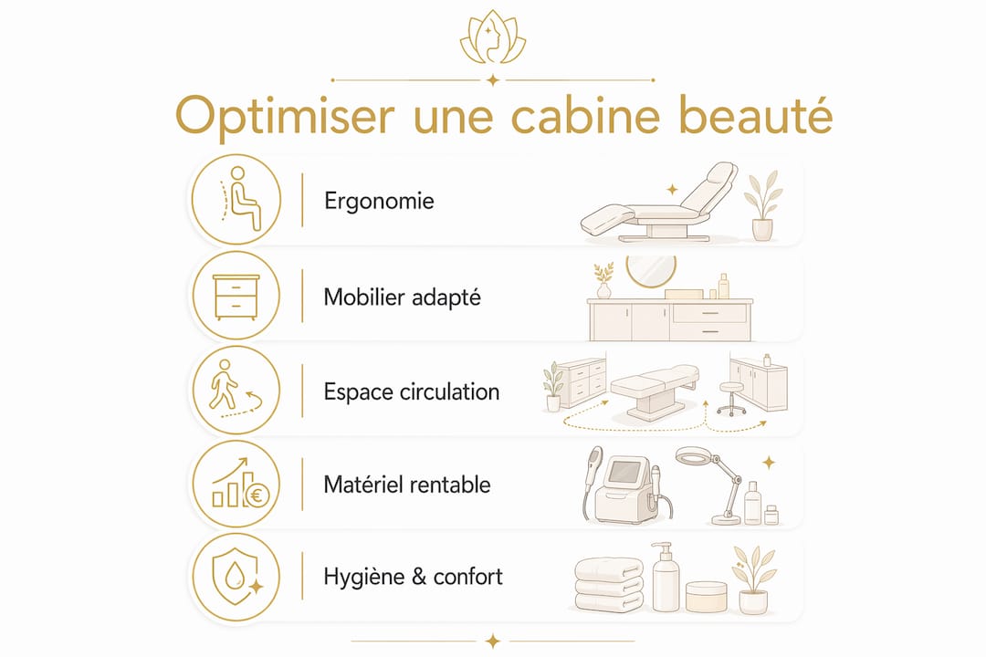 Infographie : les étapes clés pour optimiser l’aménagement de votre cabine esthétique