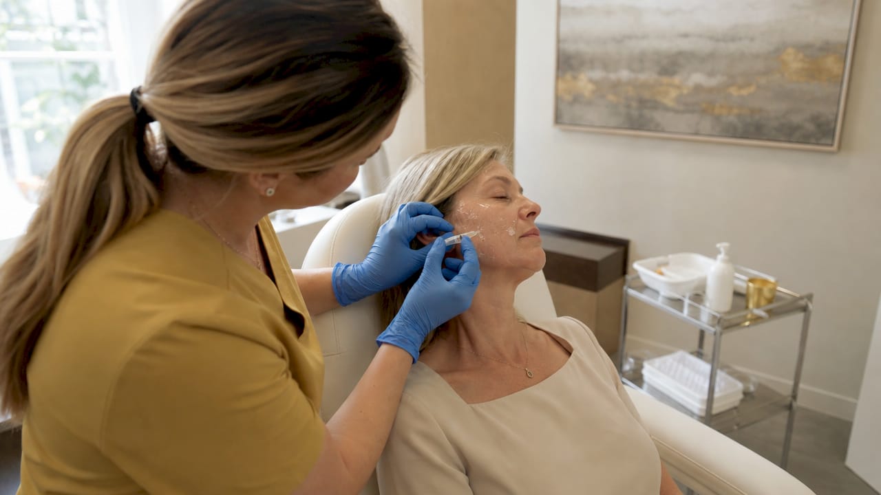 Un dermatologue réalise un soin esthétique par injections pour le visage.