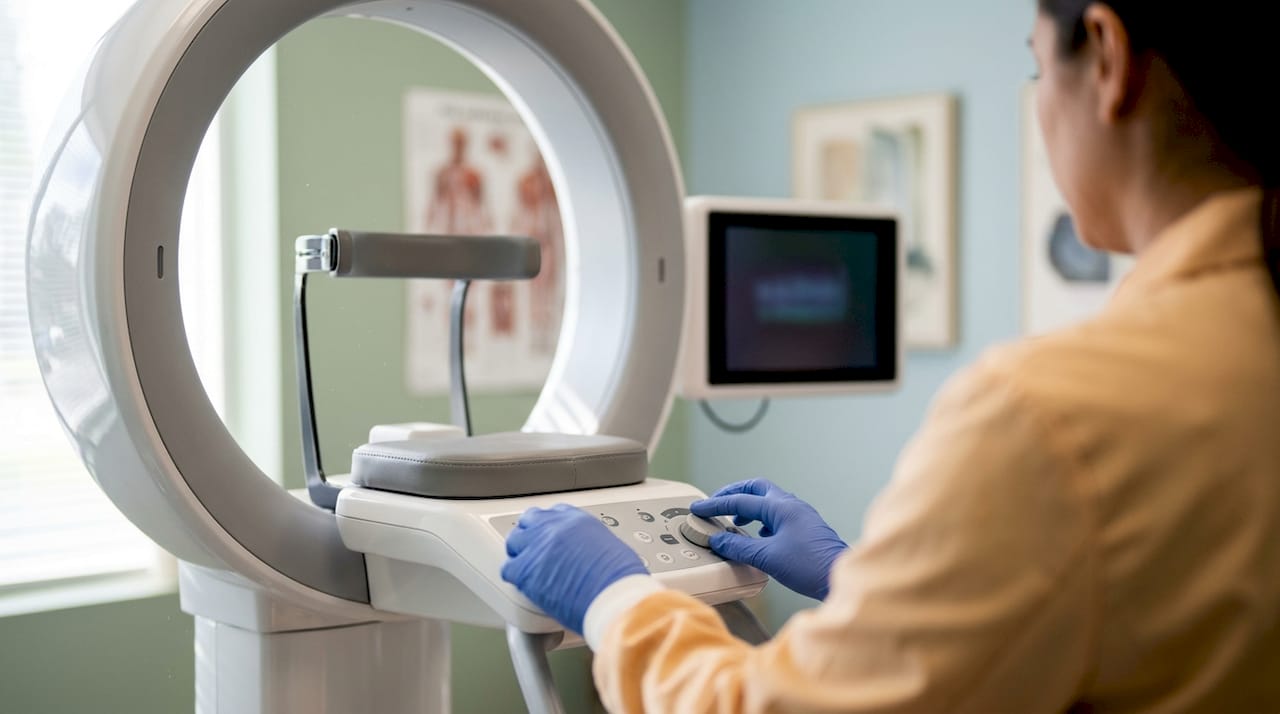 Gros plan sur un scanner dentaire CBCT installé dans une salle d’imagerie