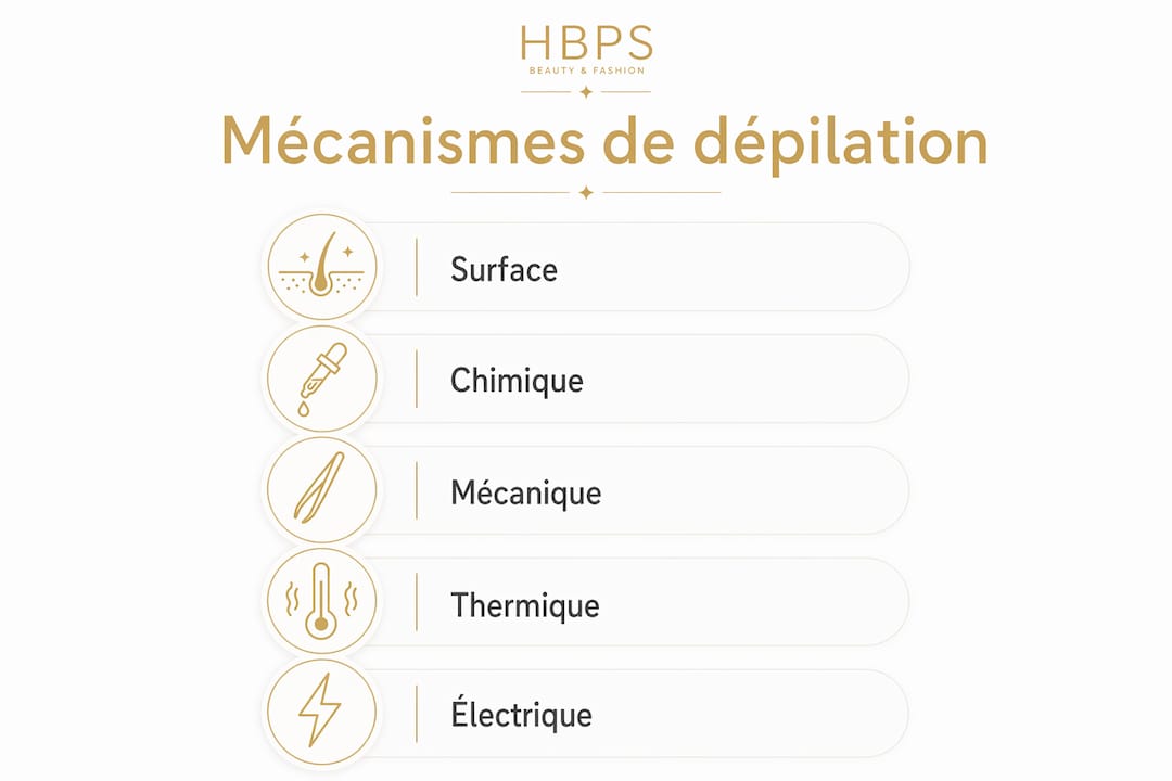 Schéma explicatif des différents modes d’action de l’épilation
