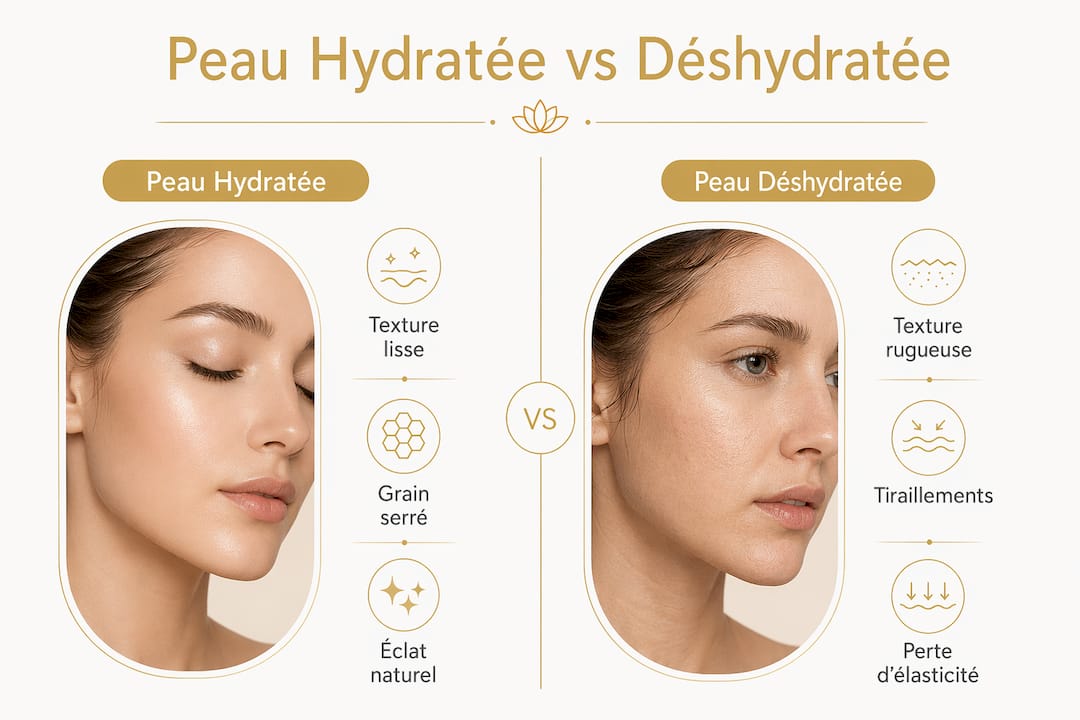 Infographie : les différences entre une peau bien hydratée et une peau en manque d’hydratation