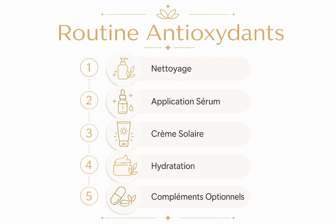 Les étapes essentielles d’une routine beauté enrichie en antioxydants, présentées en infographie