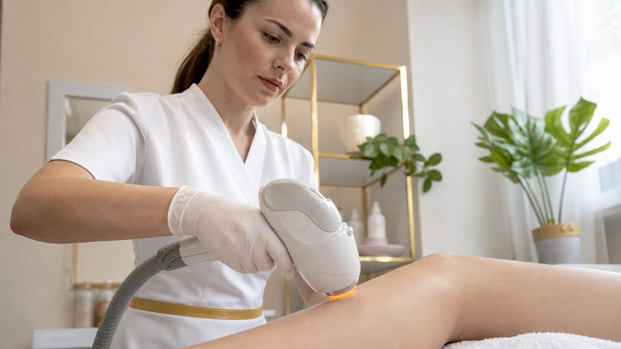 Vue rapprochée d’un appareil utilisé pour l’épilation au laser
