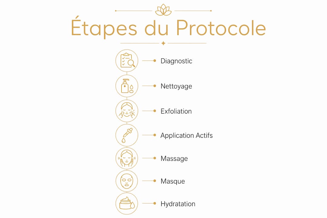 Visuel des différentes étapes incontournables d’un rituel de soin du visage