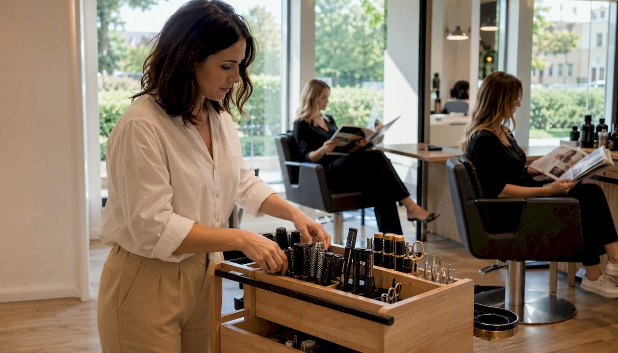 Organisation des outils de coiffure à l’espace de travail