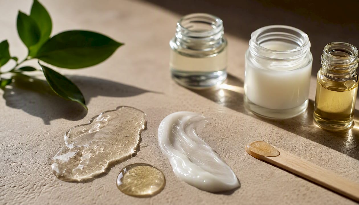 Zoom sur les différentes textures de soins pour la peau
