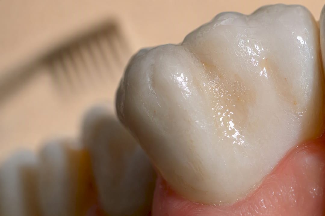 Gros plan sur l'émail dentaire et le biofilm dentaire