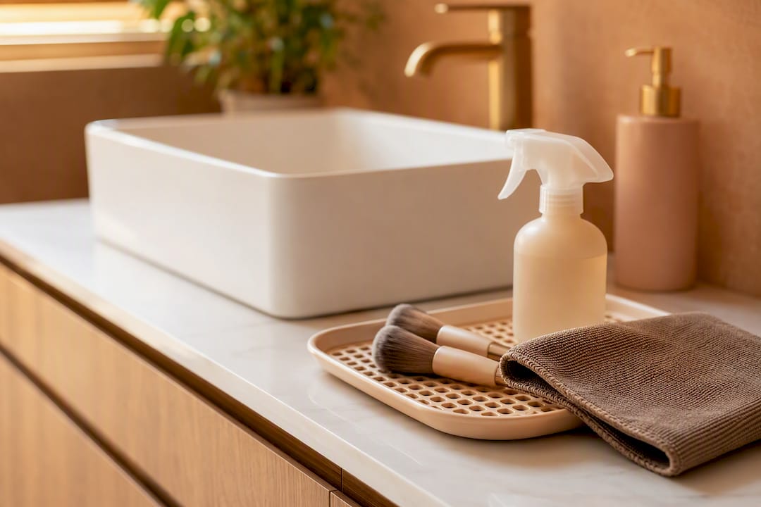 Accessoires pour nettoyer les brosses sur le plan de toilette