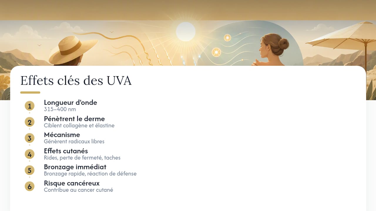 Les rayons UVA : le vieillissement silencieux qui traverse même le verre — overview diagram