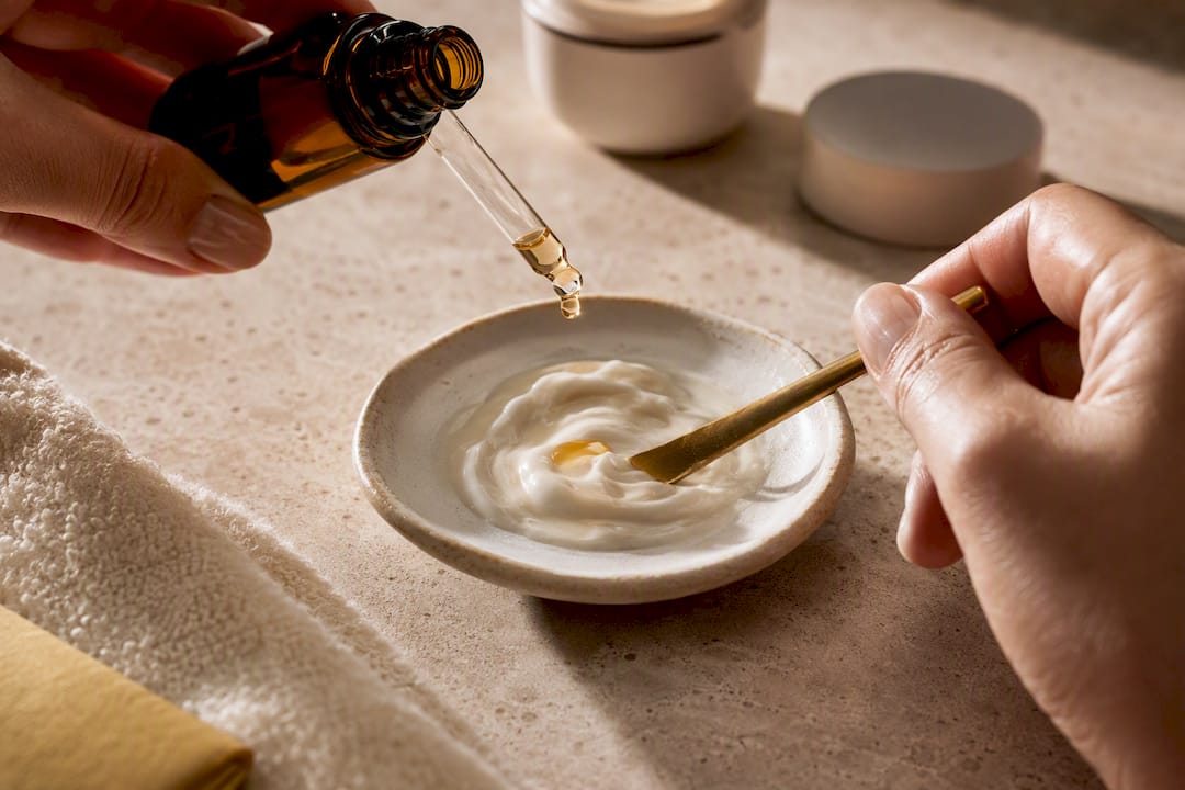 Mélanger une goutte de sérum avec la crème