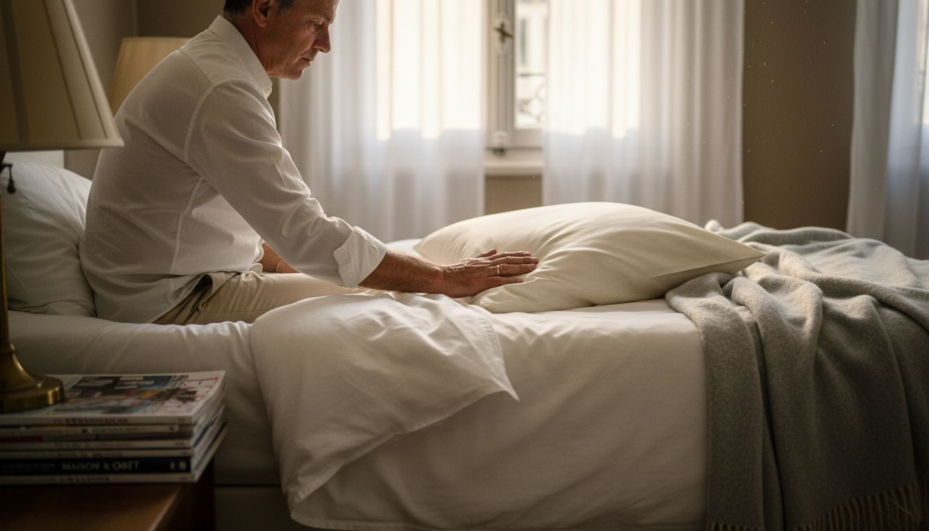 Dans sa chambre, un homme effleure du bout des doigts la douceur de la soie et du cachemire.