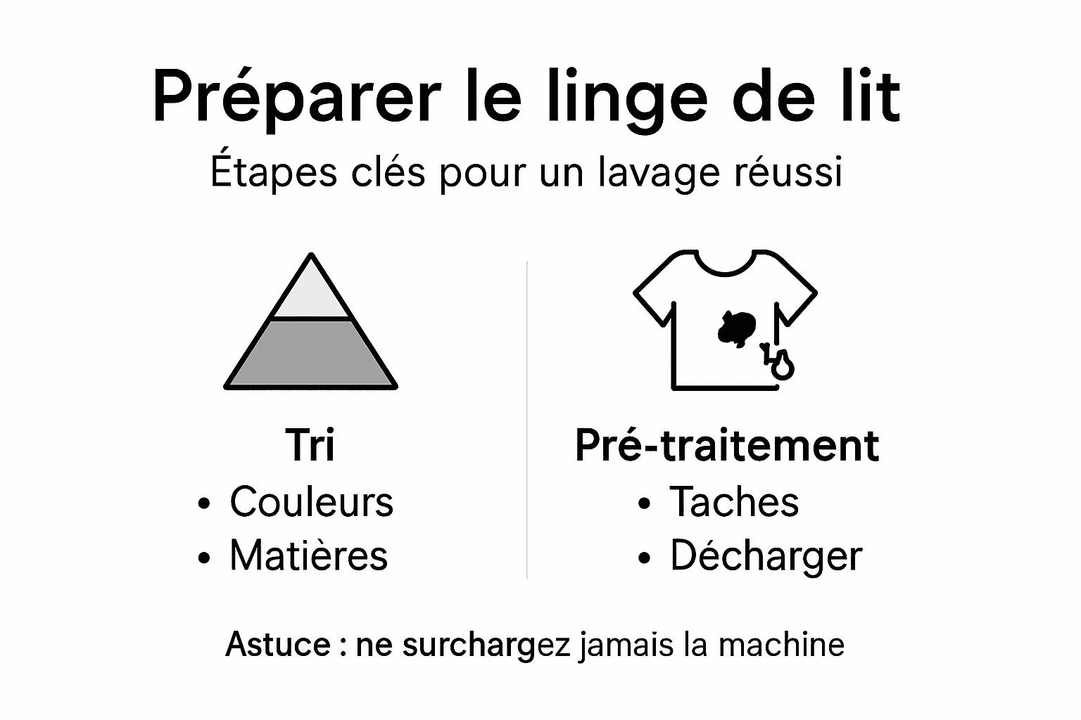 Infographie : les bons gestes pour préparer votre linge de lit avant de passer à la machine