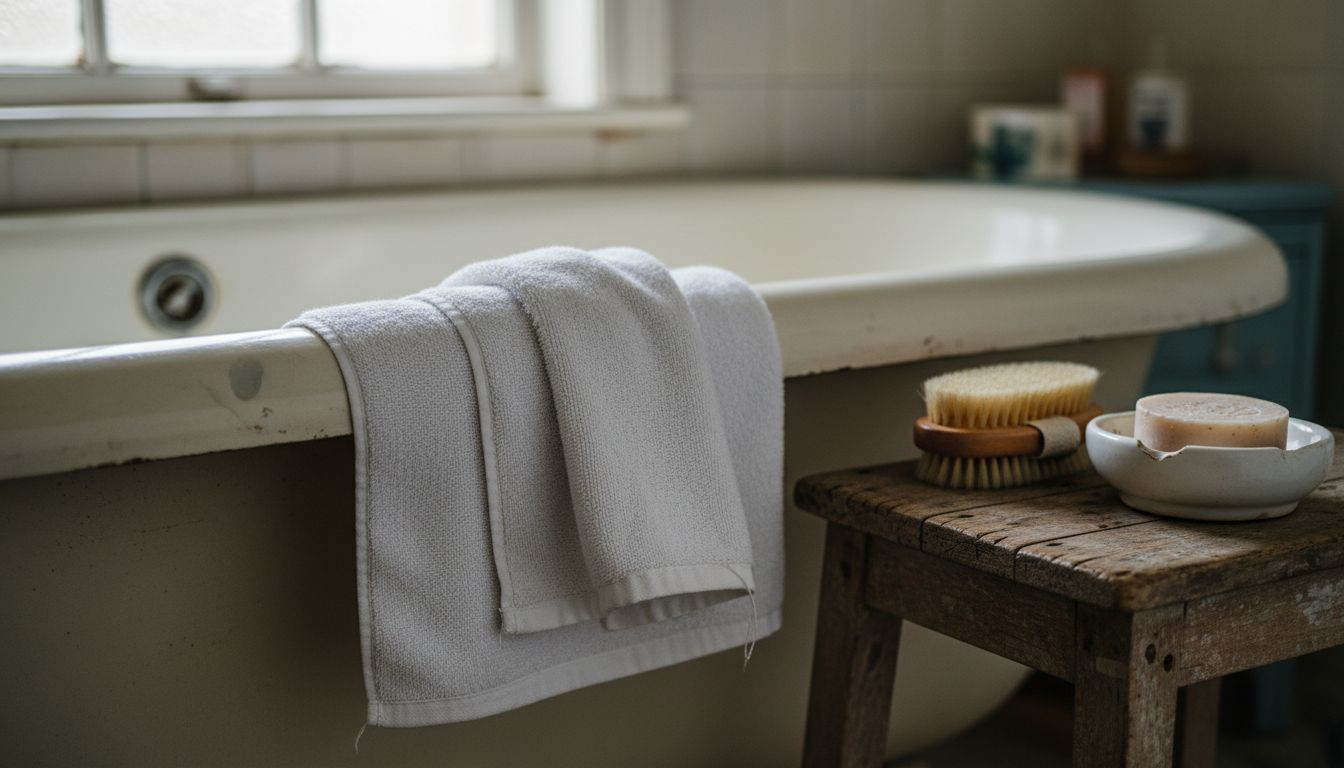 Détail sur les finitions et la douceur d’une serviette de bain haut de gamme