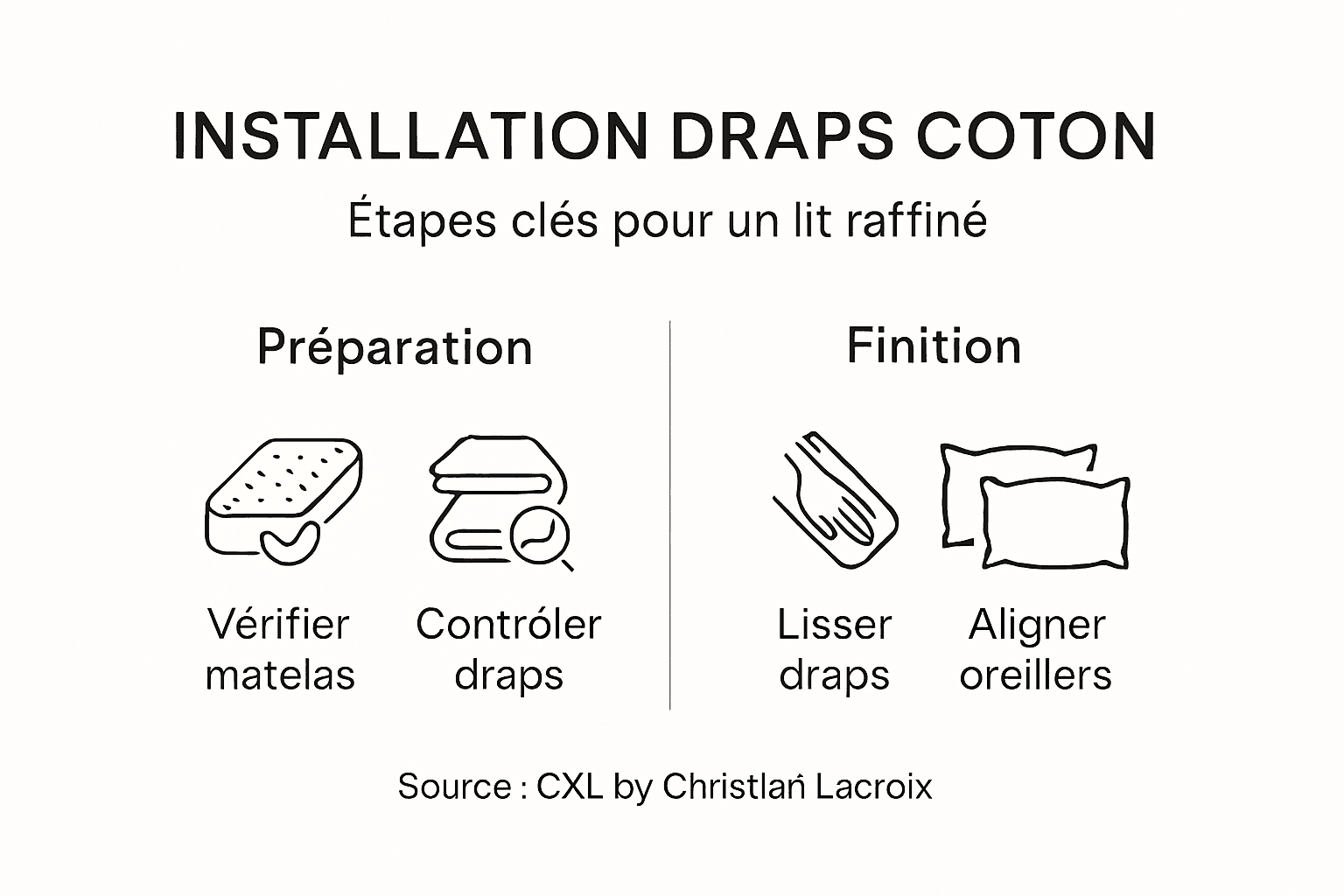 Infographie : les étapes pour installer du linge de lit haut de gamme