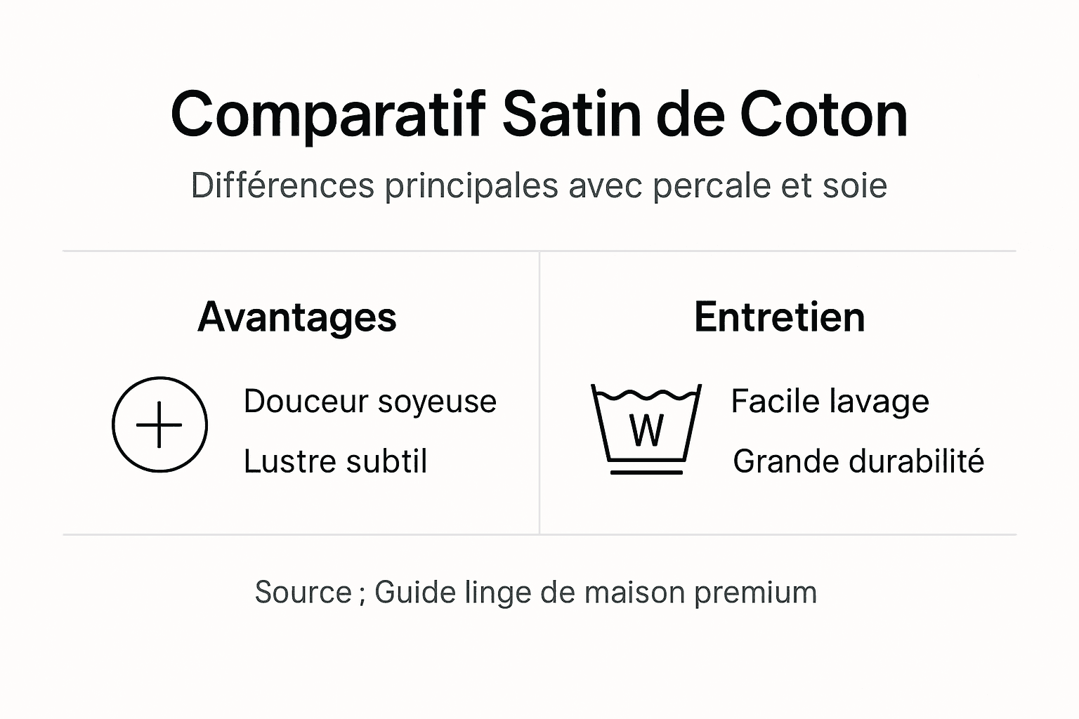 Comparatif visuel des différentes matières : satin, coton, percale et soie