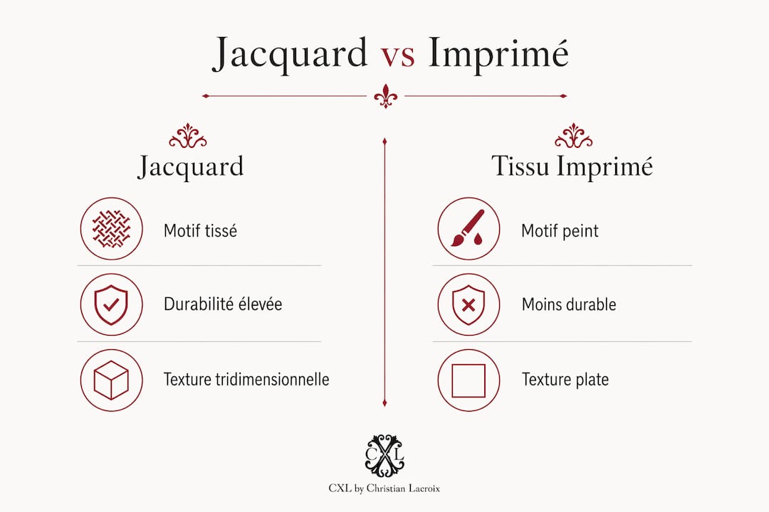 Infographie : les différences entre le jacquard et le tissu imprimé