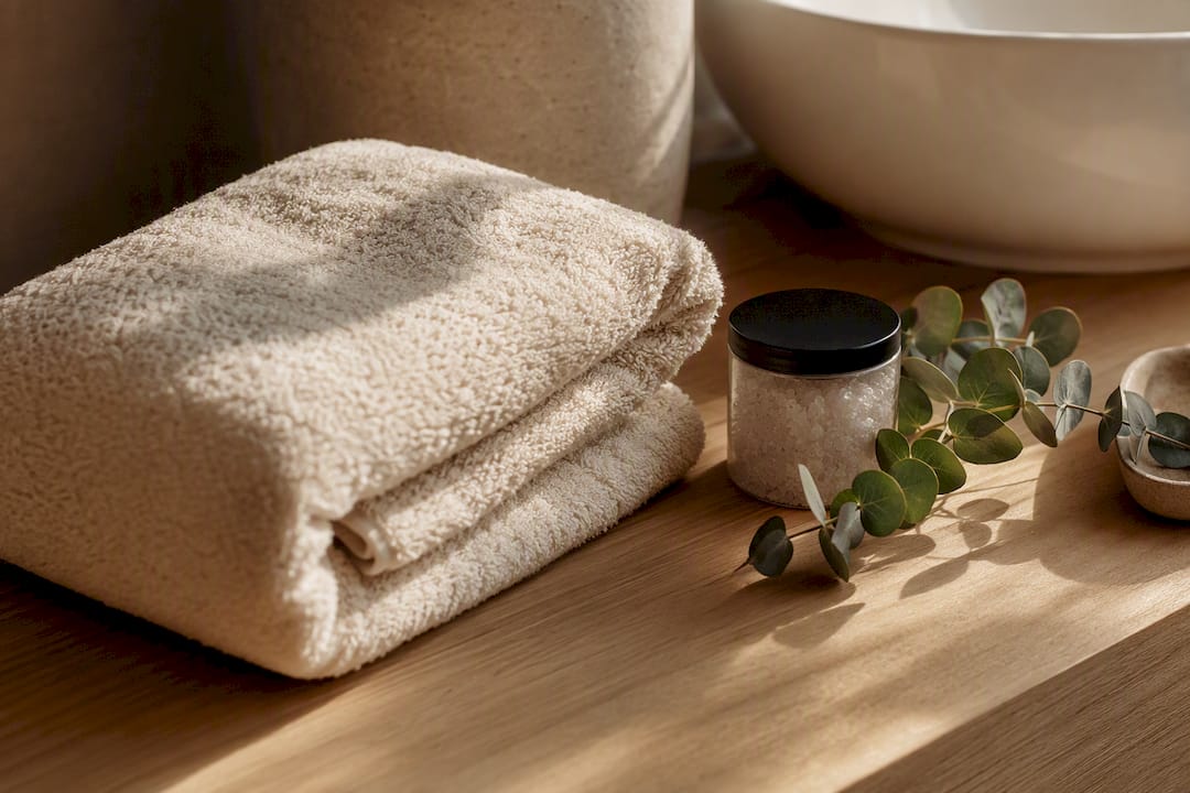 Serviette épaisse et moelleuse pliée dans un cadre de spa